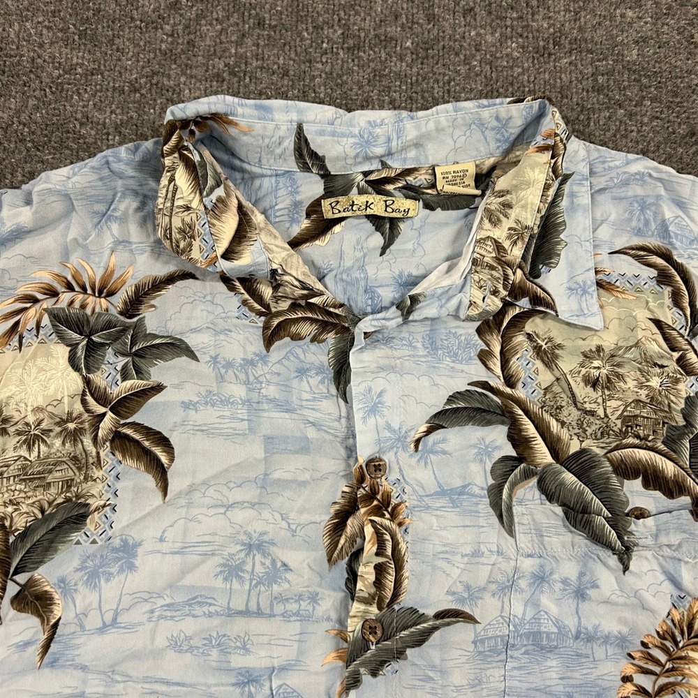 Batik Bay Shirt Mens 2XLT Blue Rayon Tropical Palm Tree Beach Aloha Casual